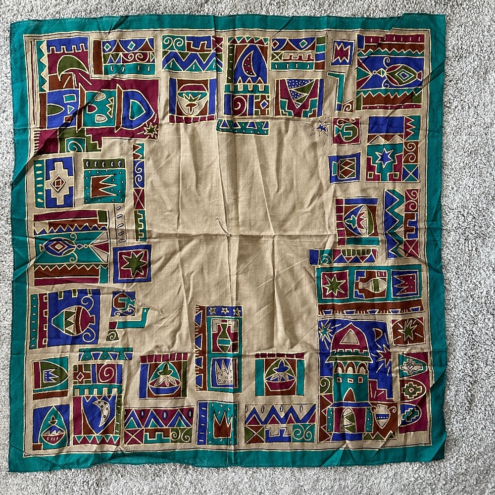 SET of 2 Vintage 1989 Ginnie Johansen Cotton Scarf Made in Japan